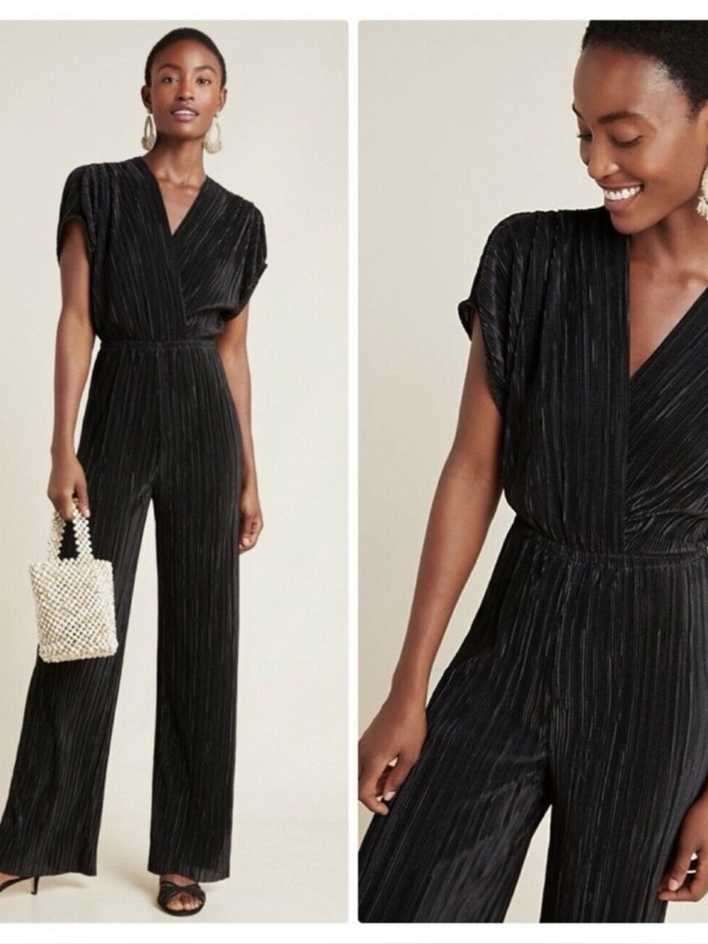 Black Plissé Jumpsuit (L)